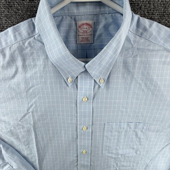 Brooks Brothers Non-Iron 17.5 36/37 Cotton Check Button-Down Blue Shirt Pocket - Picture 1 of 13
